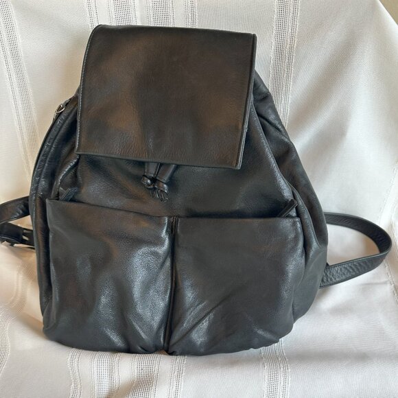 PERLINA Black Calfskin Leather Magnetic Backpack Handbag Bag Medium/Large - Picture 1 of 9